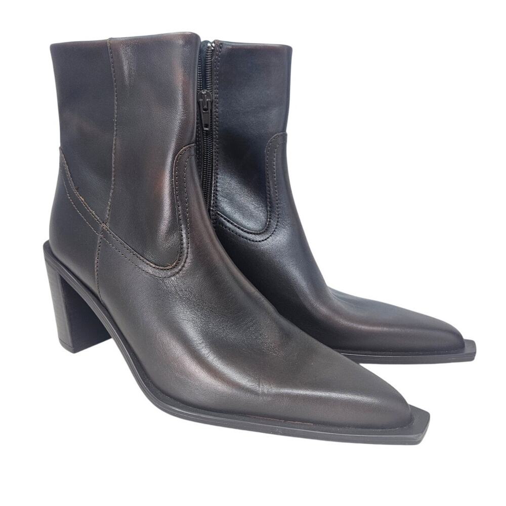 NEW Mango 38 Black Ankle Pointed Toe Minimalist Leather Boot Goth Western